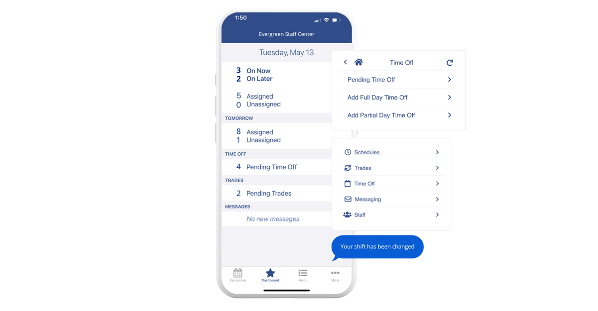 Mobile app manager dashboard and employee requests